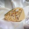 Rini Gold Filled, unisex Pecsét gyűrű áttört, leveles mintázattal 59-es