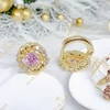 Maira 14K GF. antiallergén virág fülbevaló pink