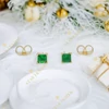 Shaila 14K GF. antiallergén kocka  fülbevaló zöld