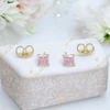 Shaila 14K GF. antiallergén kocka  fülbevaló pink