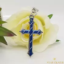 Keresztes Nemesacél Kulcstartó kék