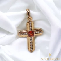 Carine antiallergén Gold Filled kereszt medál piros