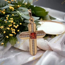 Carine antiallergén Gold Filled kereszt medál piros