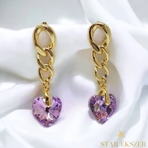 Noemi 14K Gold Filled antiallergén szíves fülbevaló lila