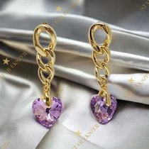 Noemi 14K Gold Filled antiallergén szíves fülbevaló lila