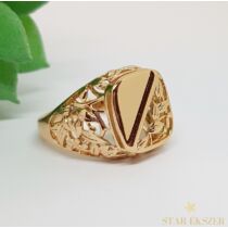 Rini Gold Filled, unisex Pecsét gyűrű áttört, leveles mintázattal 72-es