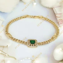 Sára 14K Gold Filled antiallergén karkötő 17/19cm zöld