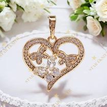 Pillangós szív Gold Filled antillergén medál fehér