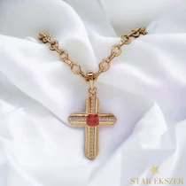 Carine Gold Filled antiallergén keresztes nyaklánc 55cm piros