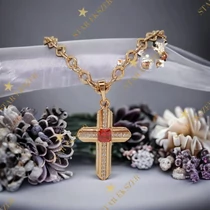 Carine Gold Filled antiallergén keresztes nyaklánc 55cm piros