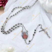 Máriás 18K White Gold Filled antiallergén rózsafűzér