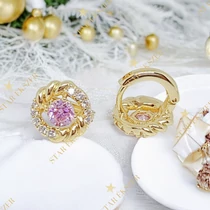 Maira 14K GF. antiallergén virág fülbevaló pink