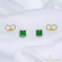 Shaila 14K GF. antiallergén kocka  fülbevaló zöld