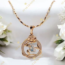 Winni 18K GF. antiallergén rózsa medálos nyaklánc 45cm kék