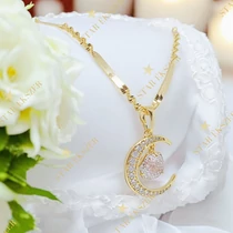 Valentina 14K GF. antiallergén hold medálos nyaklánc 45cm rózsaszín