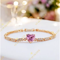 Onyx 18K antiallergén szíves karkötő 17/19cm pink