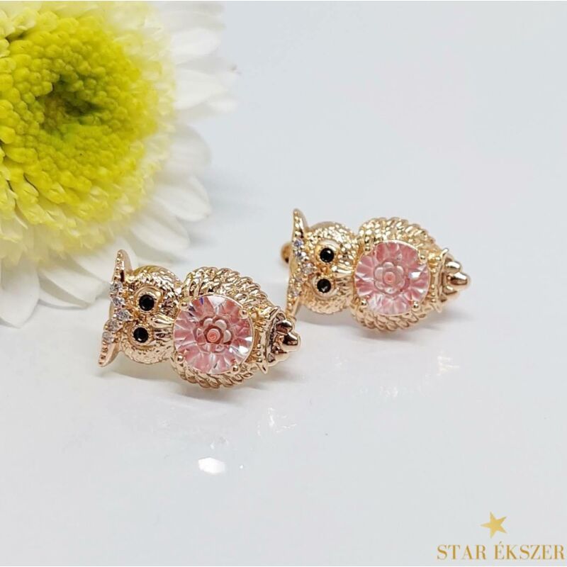 Gyönyörű Gold Filled  fülbevaló Baglyos rózsaszín