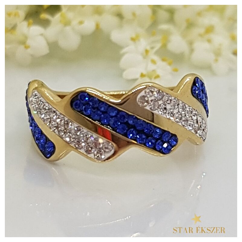 Rozi Gold Filled Gyűrű  Fehér-Kék 52-es