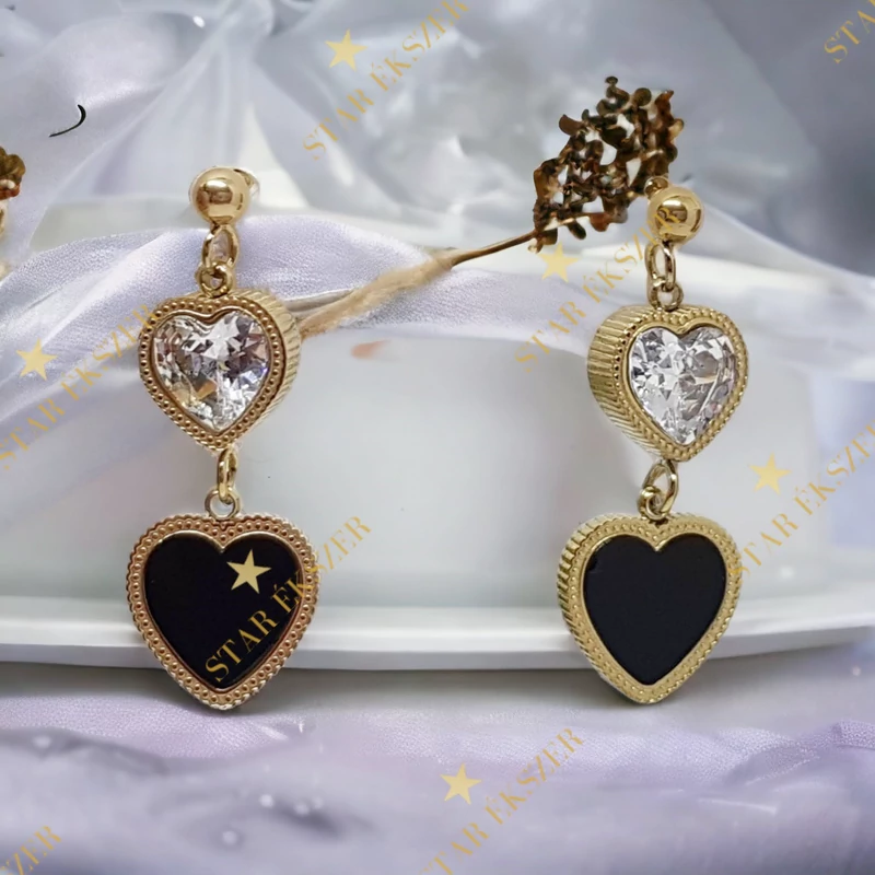 Chiara 14K Gold szíves, lógós fülbevaló 