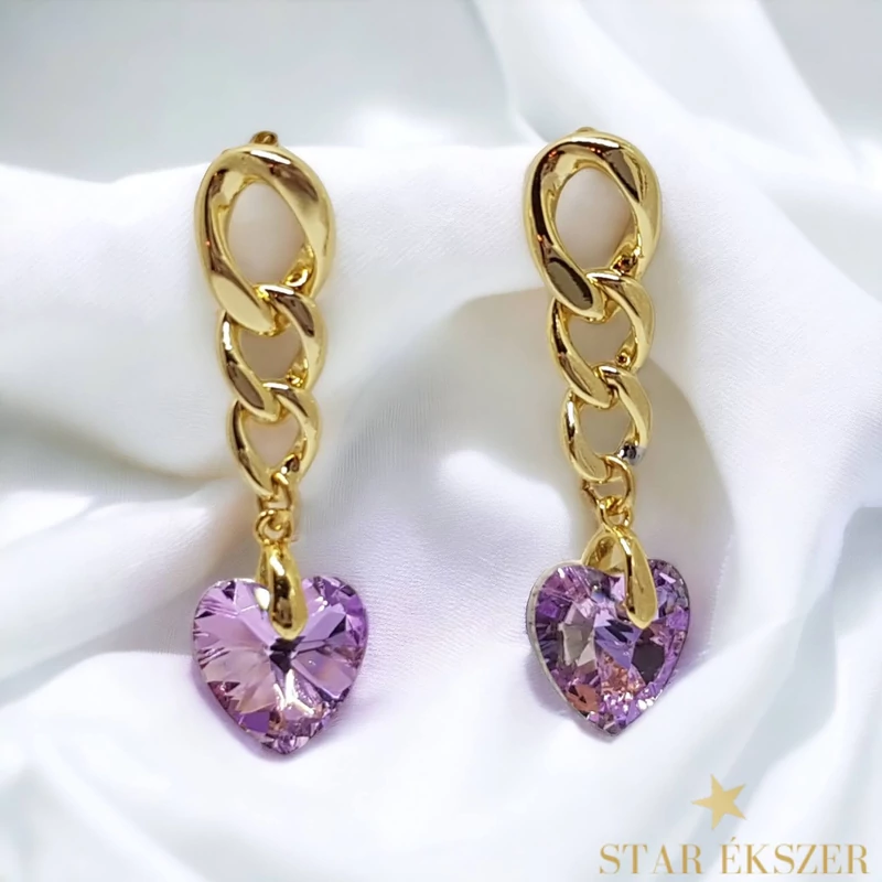 Noemi 14K Gold Filled antiallergén szíves fülbevaló lila