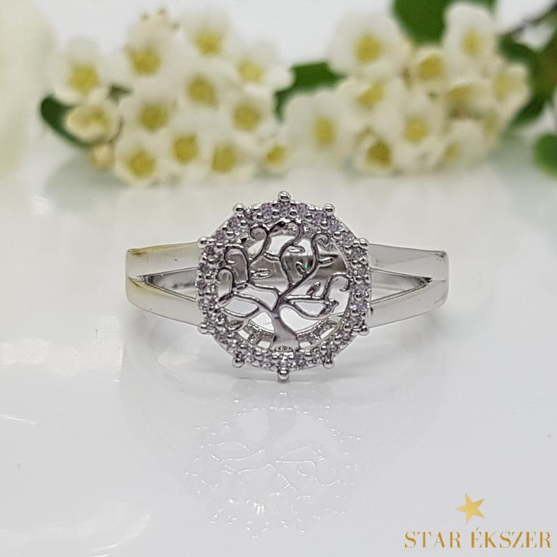 Spirit Életfás White Gold Filled köves Gyűrű 62-es 