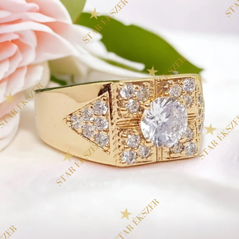 Aser Gold Filled, antiallergén, köves pecsétgyűrű 58-as