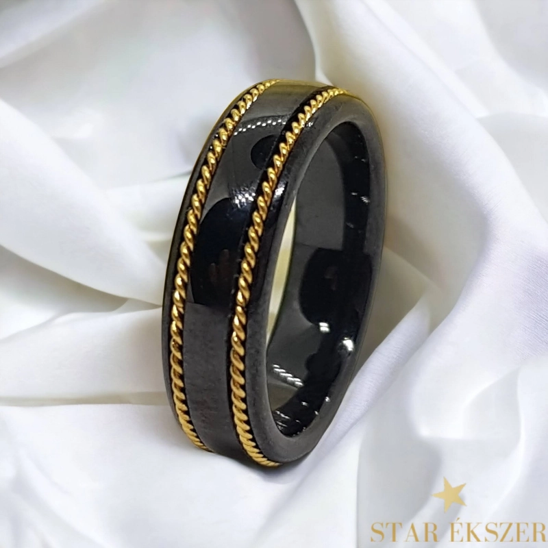Moroni fekete kerámia karikagyűrű aranyozott 54-es