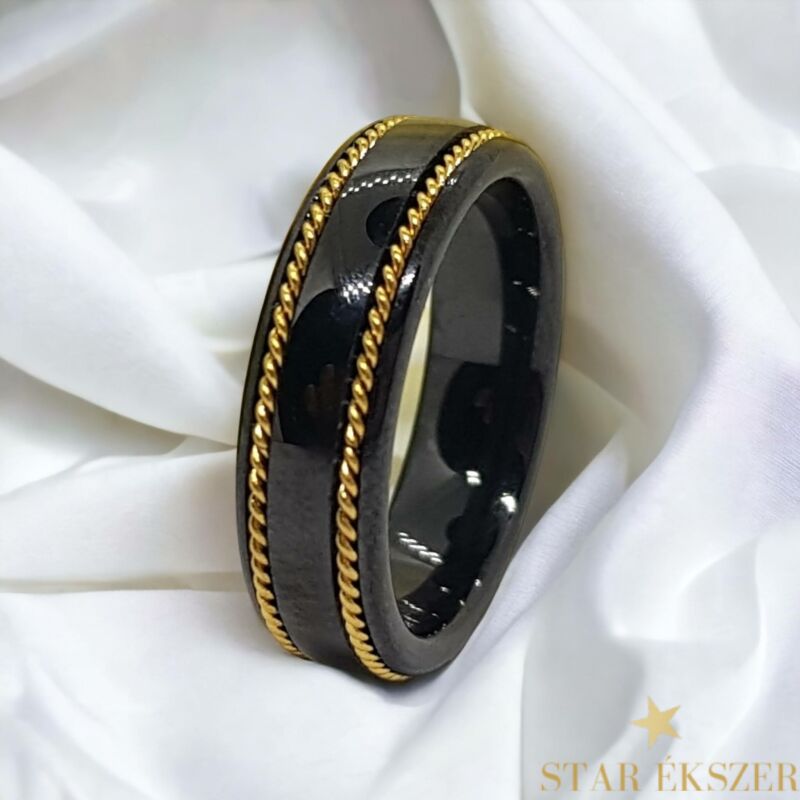 Moroni fekete kerámia karikagyűrű aranyozott 52-es