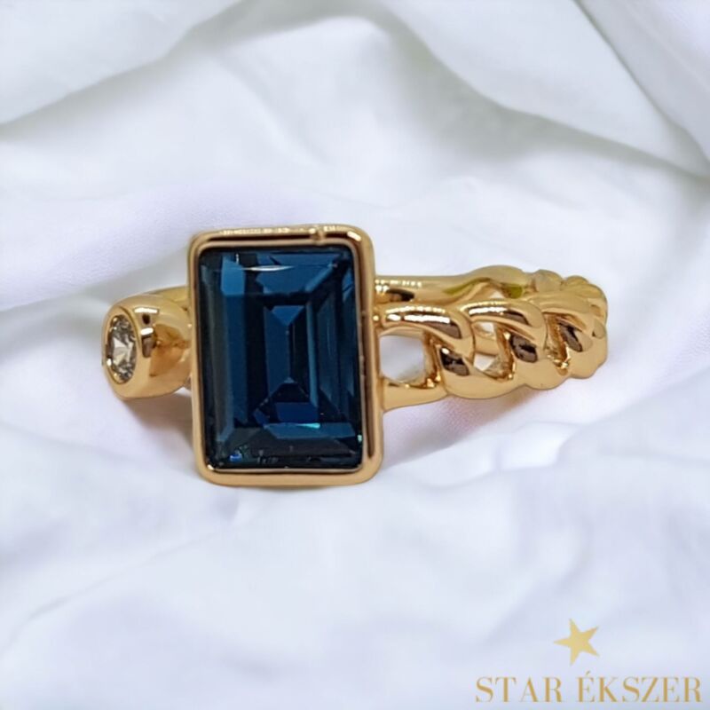 Cicell Gold Filled kristályköves gyűrű kék állítható méret 52-57