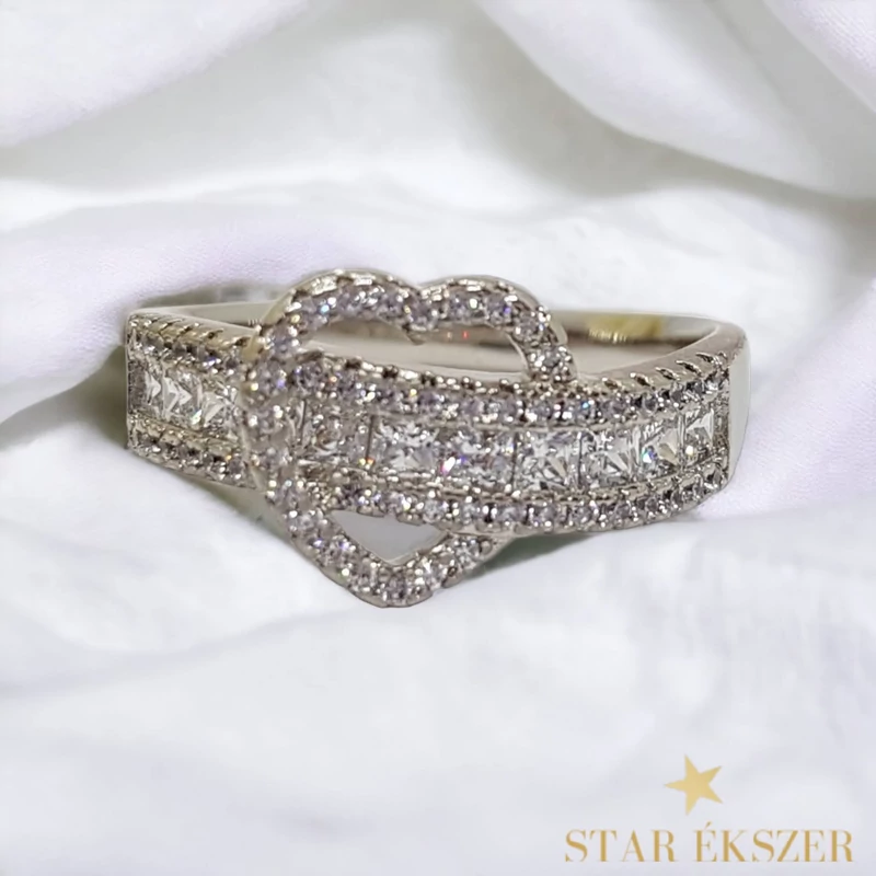 Sabrine antiallergén White Gold Filled szíves gyűrű 57-es