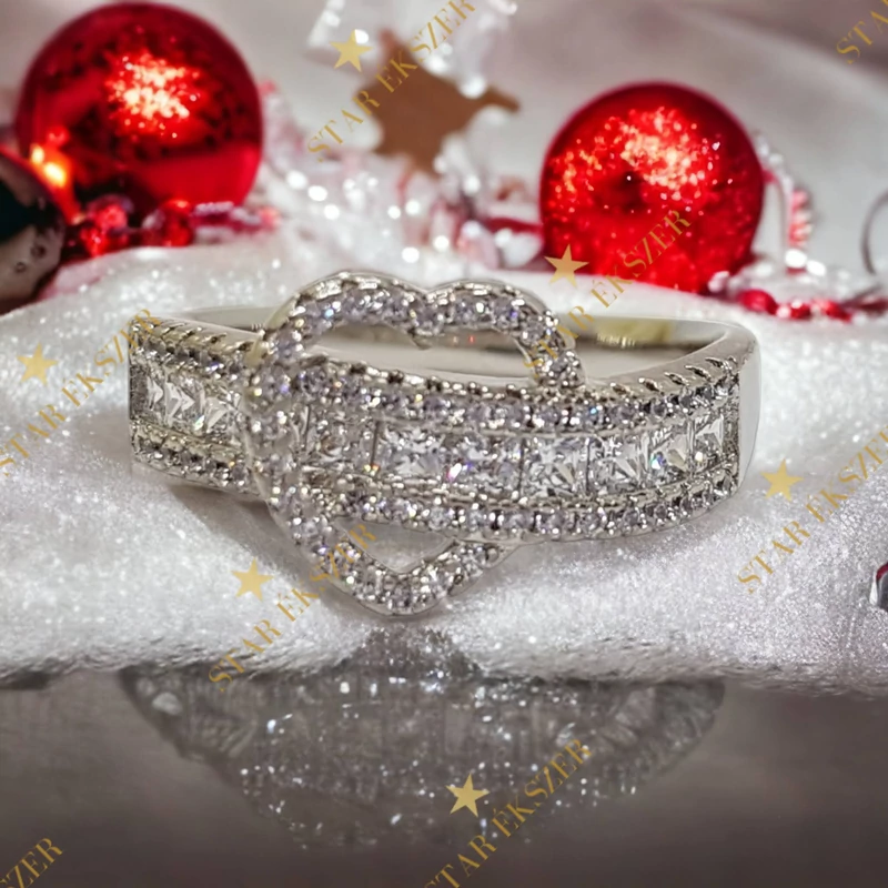 Sabrine antiallergén White Gold Filled szíves gyűrű 57-es
