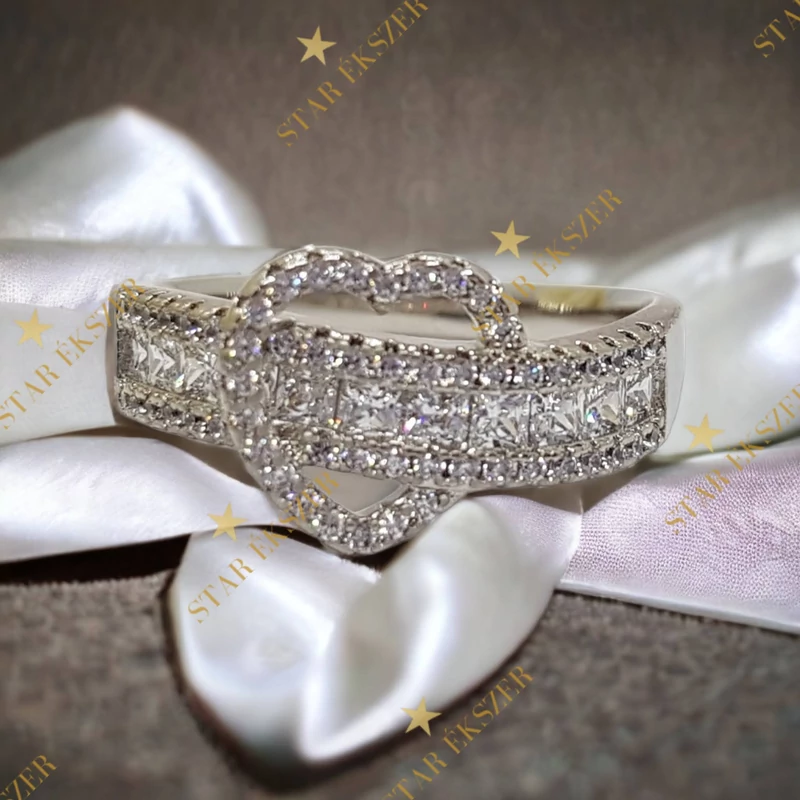 Sabrine antiallergén White Gold Filled szíves gyűrű 57-es