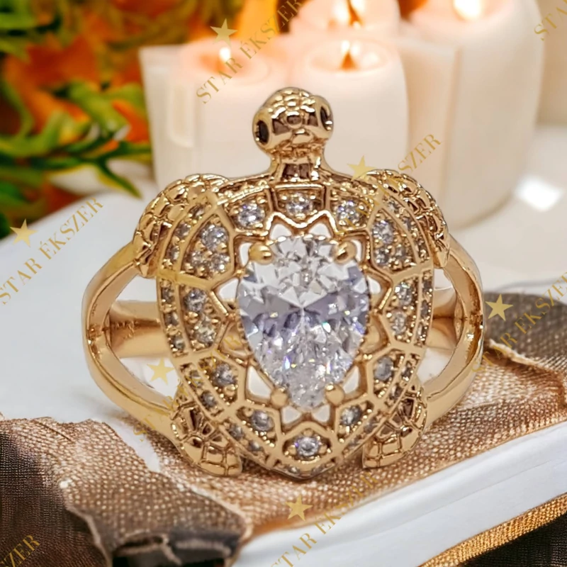 Teknős extra antiallergén Gold Filled köves gyűrű 59-es