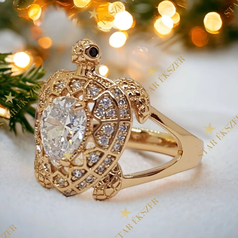 Teknős extra antiallergén Gold Filled köves gyűrű 54-es