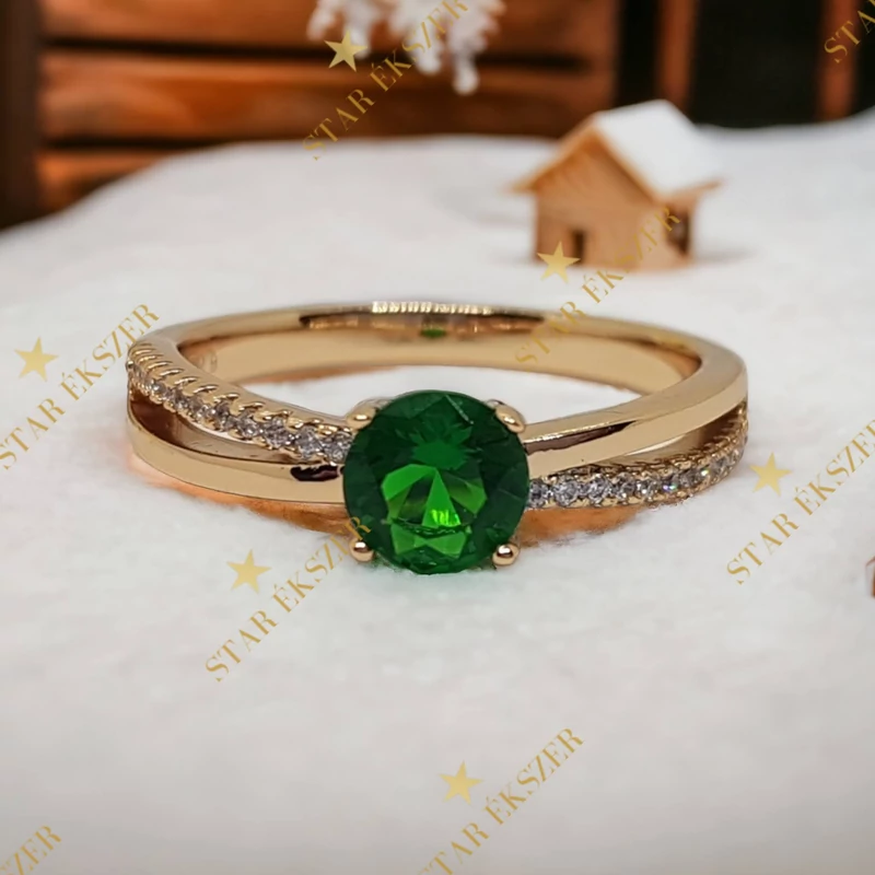 Cecile antiallergén Gold Filled zöld köves gyűrű 52-es