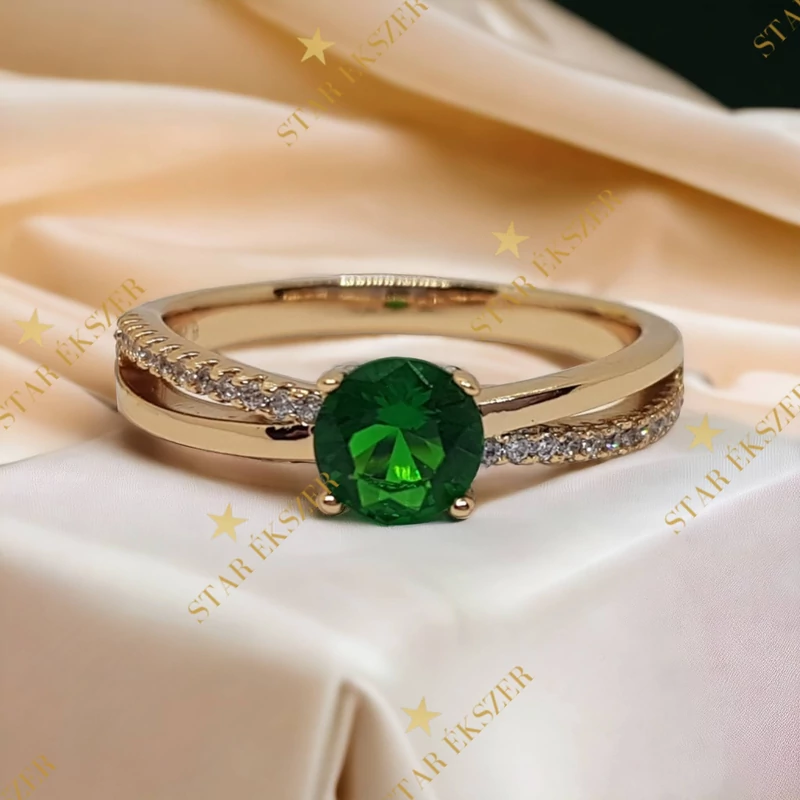 Cecile antiallergén Gold Filled zöld köves gyűrű 52-es