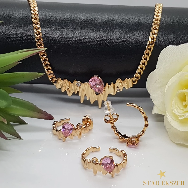 Bente Gold Filled Ékszerszett Pink