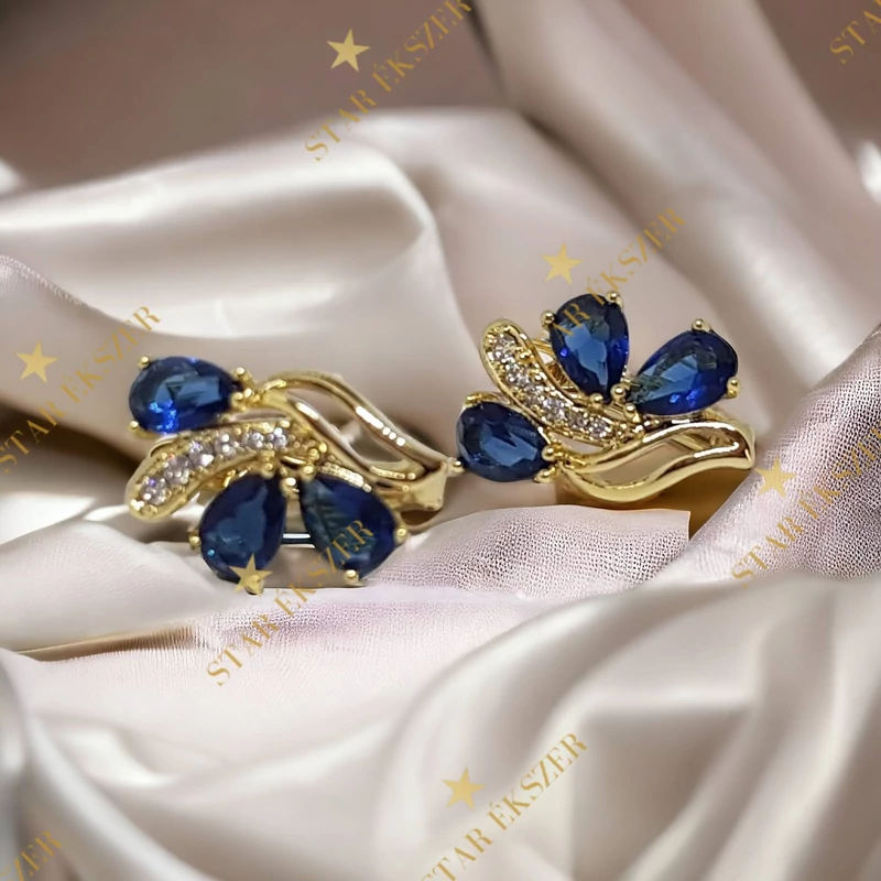 Kirsi 14K Gold filled antiallergén fülbevaló mélykék