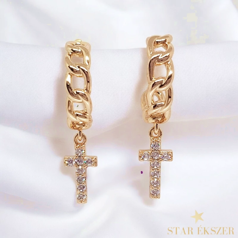 Keresztes 18K Gold Filled antiallergén fülbevaló