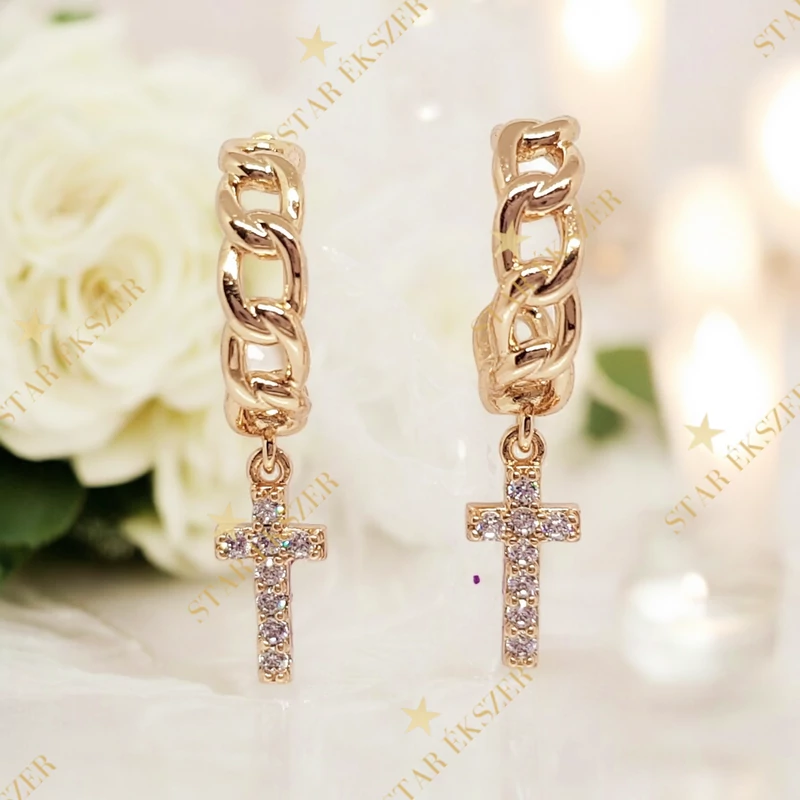 Keresztes 18K Gold Filled antiallergén fülbevaló