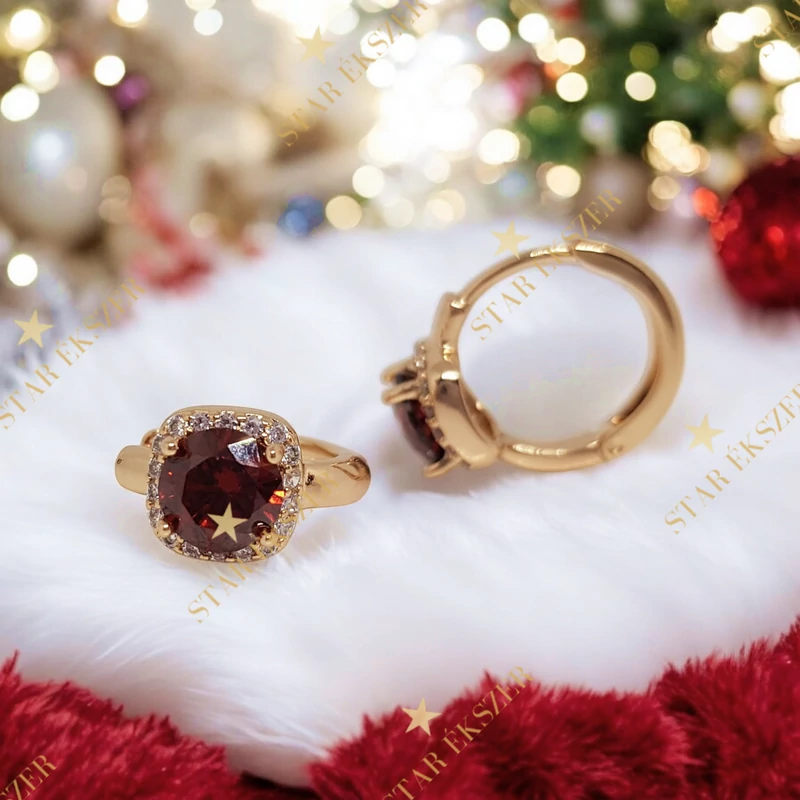 Leandra 18K Gold Filled antiallergén fülbevaló piros