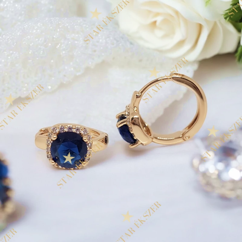 Leandra 18K Gold Filled antiallergén fülbevaló kék