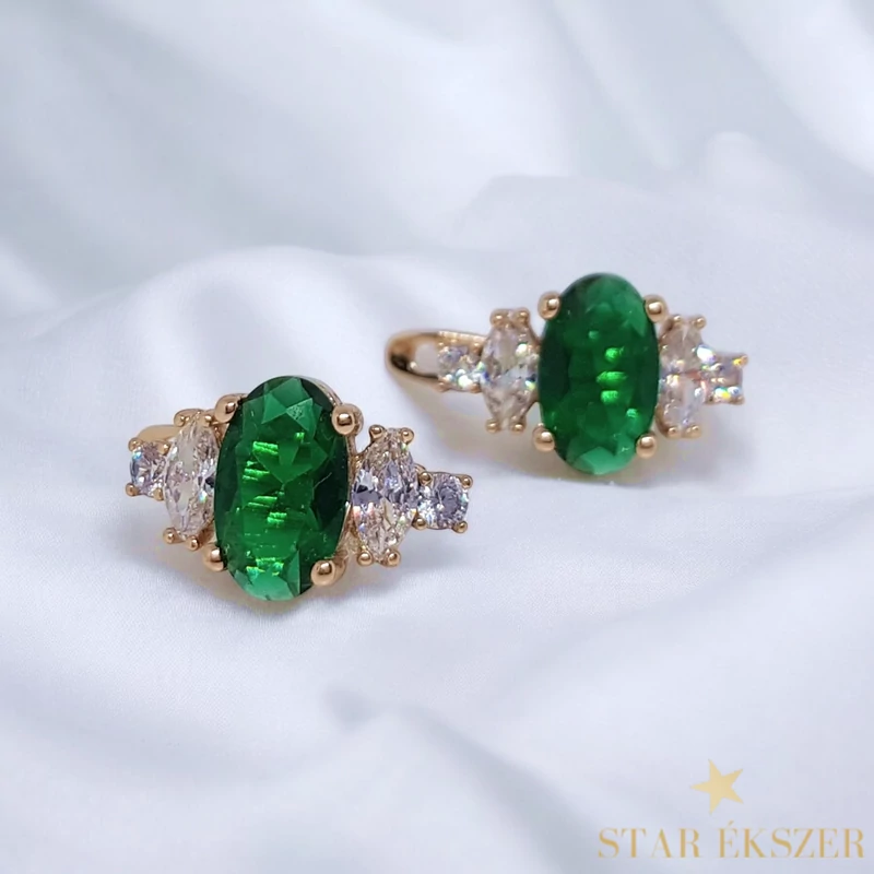 Silk Gold Filled antiallergén fülbevaló zöld