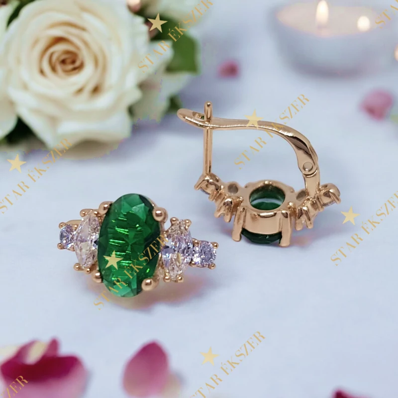 Silk Gold Filled antiallergén fülbevaló zöld