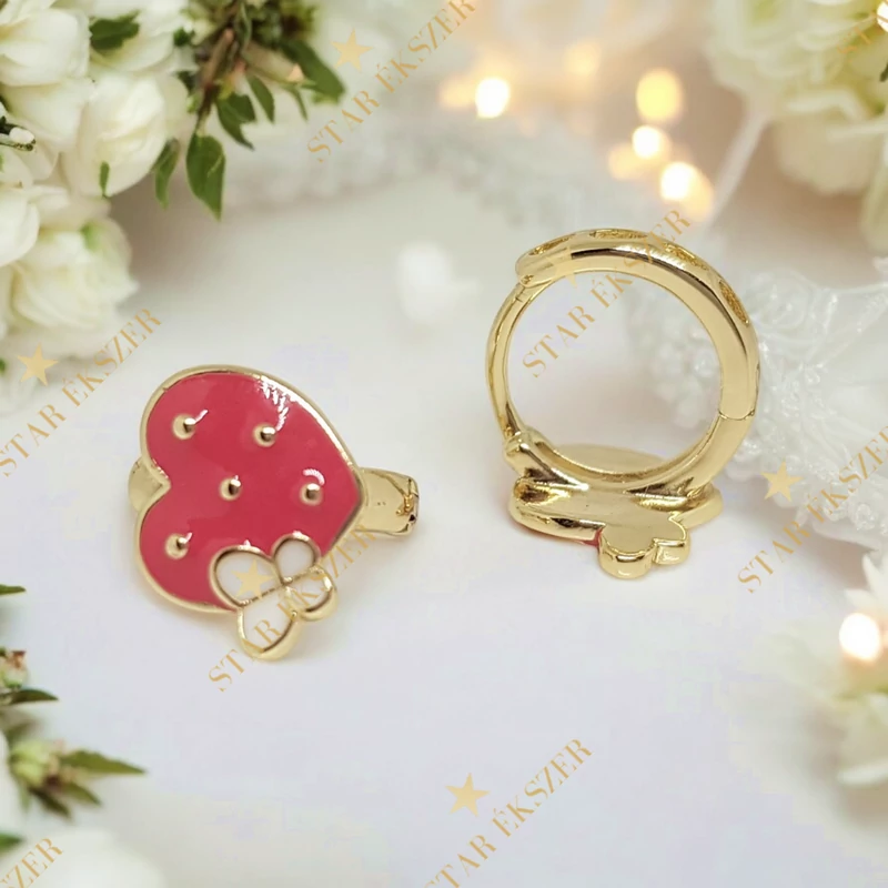 Buba 14K Gold Filled antiallergén szíves kislány fülbevaló pink