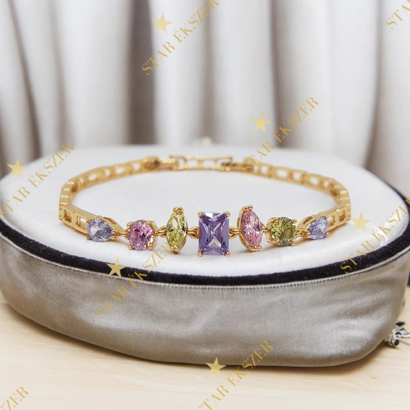 Meilan Gold Filled antiallergén köves karkötő 17/19cm színes