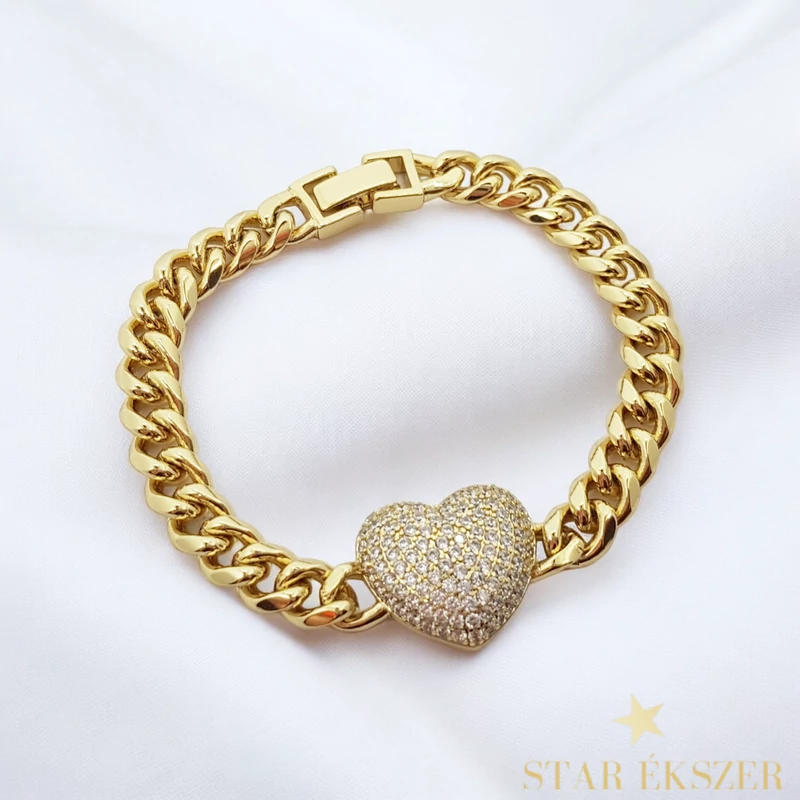 Holda 14K Gold Filled antiallergén szíves karkötő 18cm
