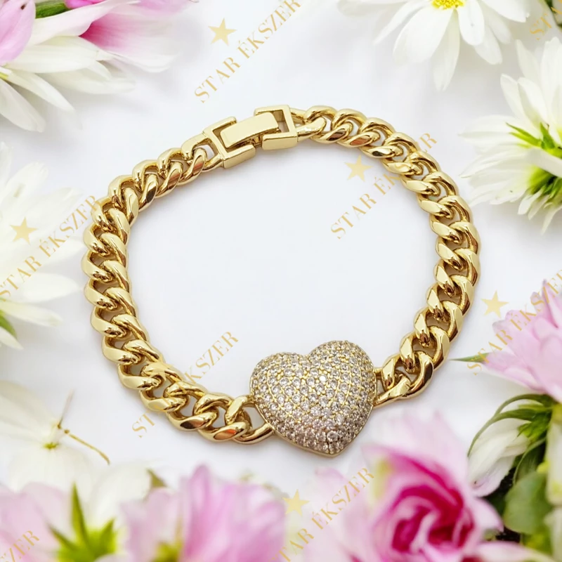 Holda 14K Gold Filled antiallergén szíves karkötő 18cm