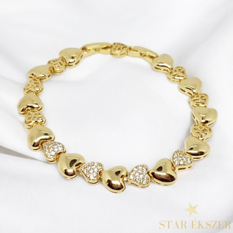 Lili 14K Gold Filled antiallergén szíves karkötő 17/19cm