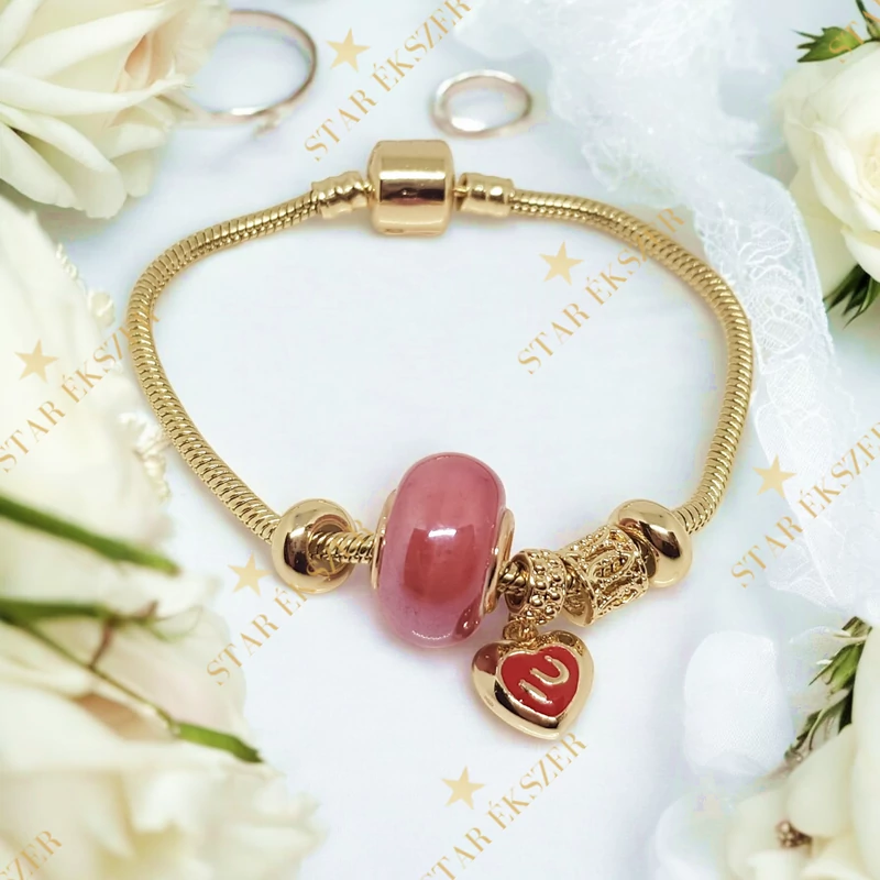 Pandi 14K Gold Filled antiallergén szíves karkötő 17cm 